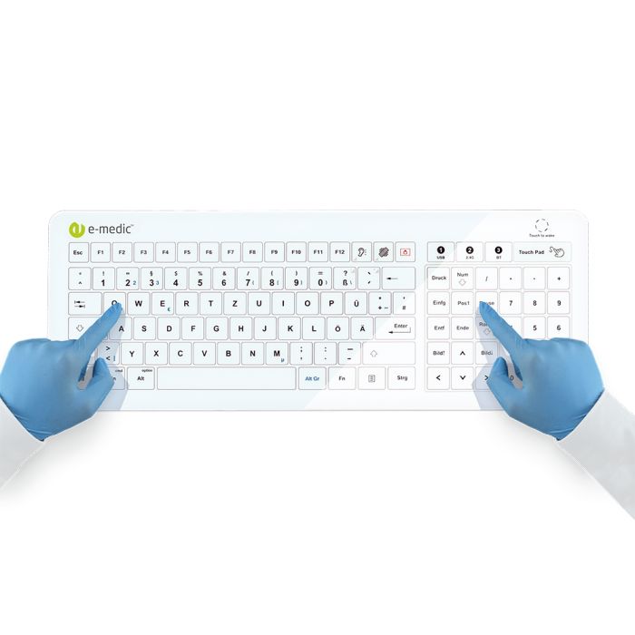 e-medic Tastatur mit Glasfront für medizinische Bereiche incl. Touchpad IP65